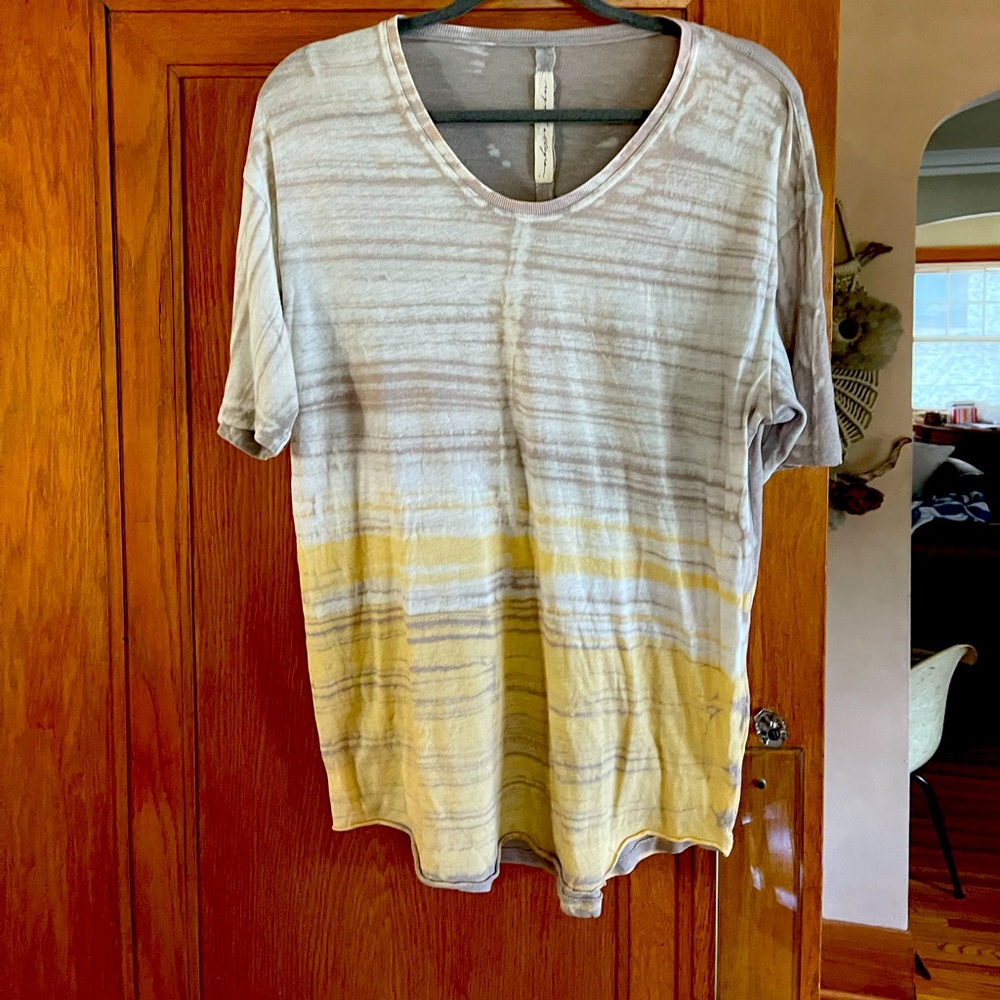 Raquel Allegra Basic tan yellow tie dye tee, 3/L